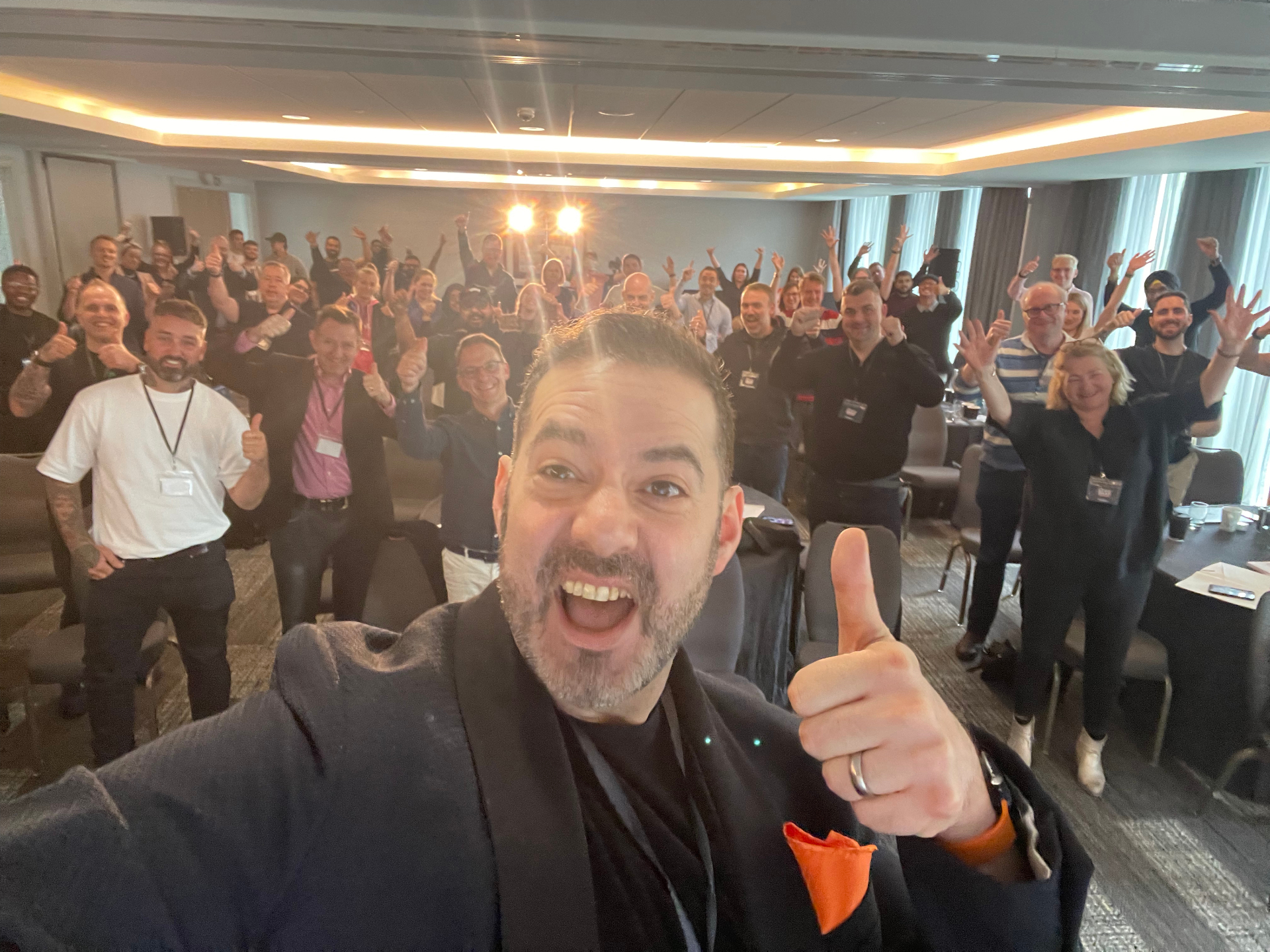 Francis Rodino selfie with crowd